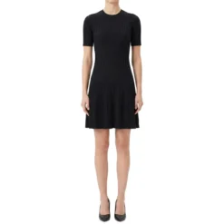 AMI Paris Geripptes Midikleid schwarz Midikleid