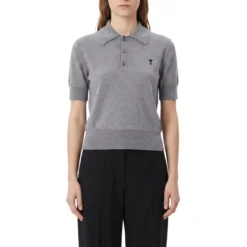 AMI Paris Poloshirt aus Merinowolle grau Poloshirt