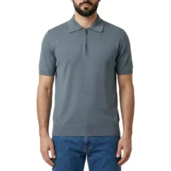 Canali Poloshirt mit Reißverschluss blau Poloshirt