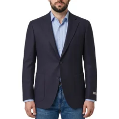 Canali Sakko mit Kaschmir & Seide blau Anzugjacke