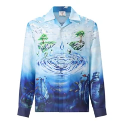 Casablanca Seidenhemd mit Print Hellblau Hemd