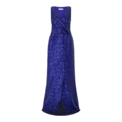 Chiara Boni Langes Abendkleid mit Pailletten Blau Abendkleid