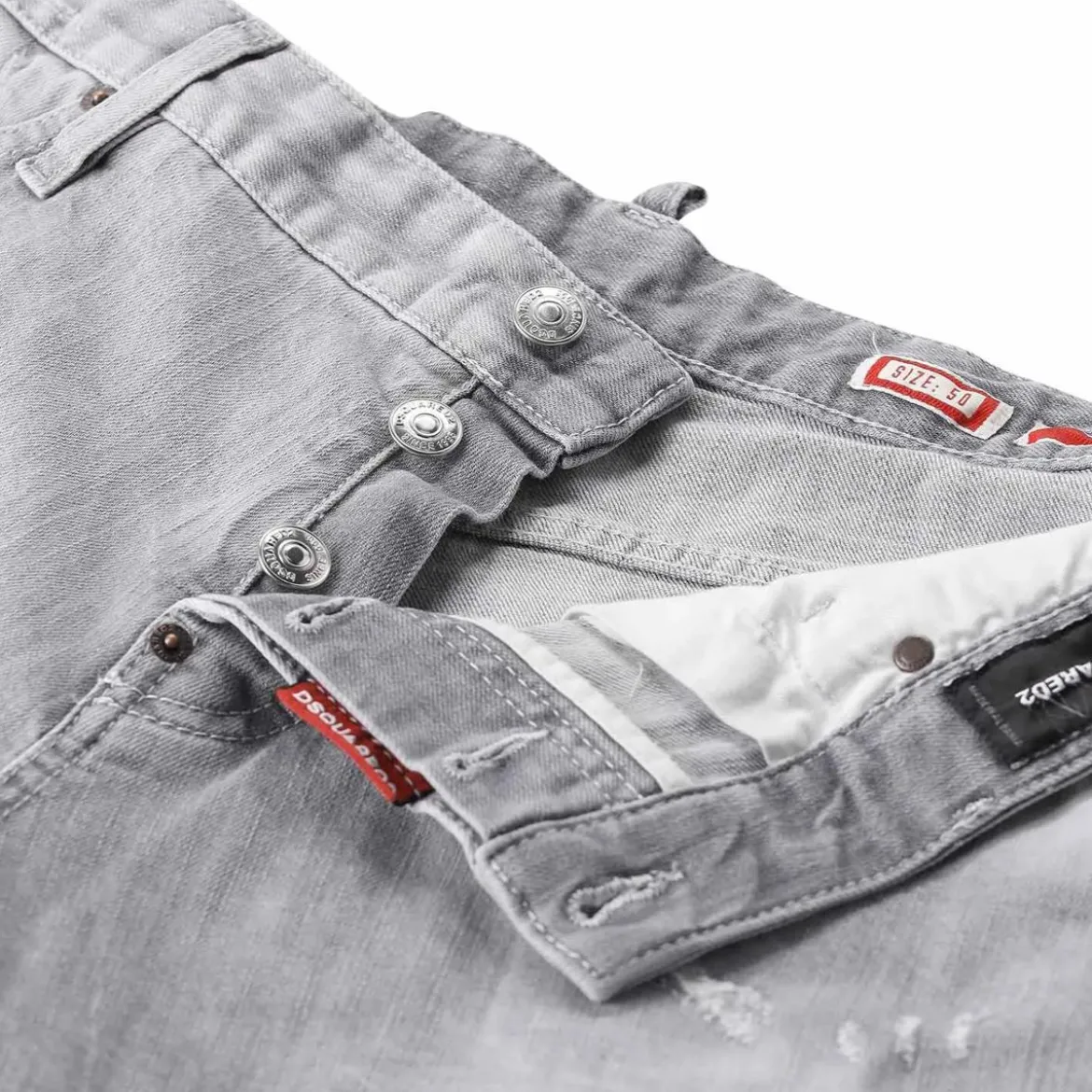 Dsquared2 Slim Fit Light Grey Distressed Jeans With TaperedWhite Slim-Fit-Jeans