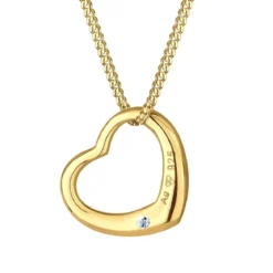 Elli Halskette Herz Liebe Diamant (0.03 ct.) 925 Silber gold Mittellange Halskette