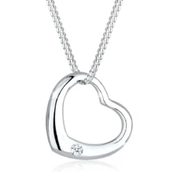 Elli Halskette Herz Liebe Diamant (0.03 ct.) 925 Silber gold Mittellange Halskette