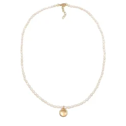 Elli Halskette Süßwasserperlen Coin Plättchen 925 Silbe gold Mittellange Halskette