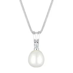 Elli Halskette Süßwasserzuchtperle Diamant 925 Sterling weiss Mittellange Halskette