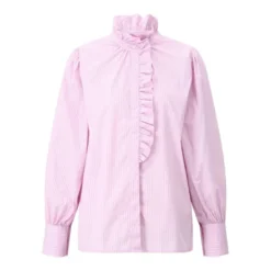 Emily van den Bergh Gestreifte Hemdbluse mit Rüschen Rosa Bluse