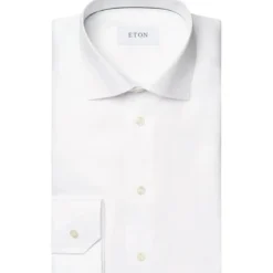 Eton Eton Solid Signature Twill Shirt Lange Mouw Overhe weiß Hemd
