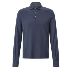 Fedeli Langarm-Poloshirt aus Baumwolle Dunkelblau Poloshirt
