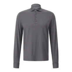 Fedeli Langarm-Poloshirt aus Baumwolle Anthrazit Poloshirt