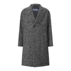 Herno Mantel mit Fischgrätenmuster Schwarz Wollmantel