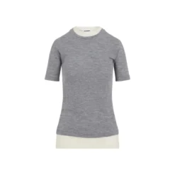 Jil Sander Heather Grey Knit Top With Off-White Accents Multicolor T-Shirt