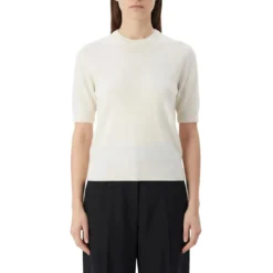 Jil Sander Kurzarmpullover aus Schurwolle weiß Pullover