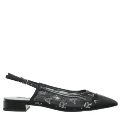 Karl Lagerfeld Kerrie Rhinestone Sling Black Mesh W/Silver Sandalen