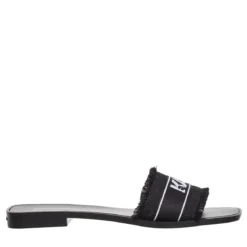 Karl Lagerfeld Skoot Ii Border Slide Black Canvas Slides