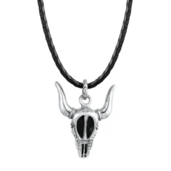 Kuzzoi Halskette Herren Lederkette Stierkopf Oxidiert 925 silber Lange Halskette