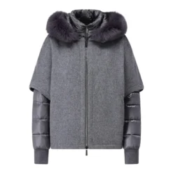 Moorer Steppjacke Pegaso mit Cape und Pelz-Besatz Dunkelgrau Blazer