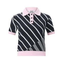 MSGM Gestricktes Poloshirt mit Streifendesign dunkelblau Poloshirt
