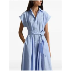 Polo Ralph Lauren Gestreiftes Blusenkleid in Midi-Länge blau Hemdblusenkleid