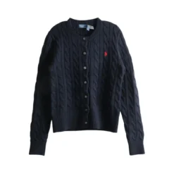 Polo Ralph Lauren Navy Blue Cable-Knit Cardigan With Fitted Silhouet Black Strickjacke
