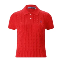 Polo Ralph Lauren Poloshirt mit Zopfmuster rot Poloshirt