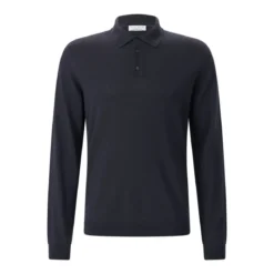 Roberto Collina Longsleeve aus Merinowolle dunkelblau Poloshirt