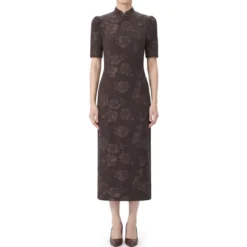 Rotate Jacquard Midikleid braun Midikleid