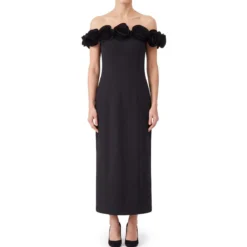 Rotate Midi Kleid aus Krepp schwarz Maxikleid