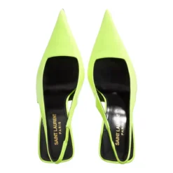 Saint Laurent Kiss Patent Leather Slingback Pumps Jaune Fluo Pumps