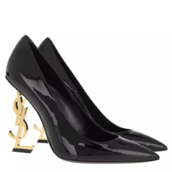 Saint Laurent Logo High Heel Pumps Leather Black Pumps