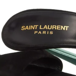 Saint Laurent PAZ Suede And Metallic Leather Sandals Black and Hope Green Pumps