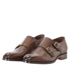 Santoni Doppel-Monkstraps aus Glattleder braun Schnürschuhe