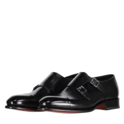 Santoni Doppel-Monkstraps aus Leder Schwarz Schnürschuhe