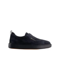 Santoni Round Toe Sneaker With Logo Blue Low-Top-Sneaker