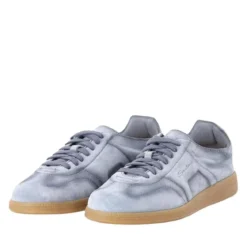 Santoni Sneaker aus Veloursleder blau Schnürschuhe