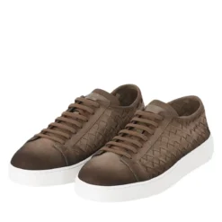 Santoni Sneakers aus geflochtenem Leder braun Schnürschuhe