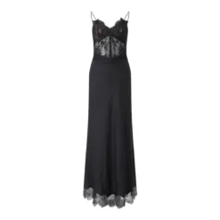 Self Portrait Midikleid aus Satin & Spitze schwarz Maxikleid