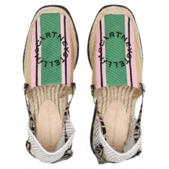 Stella McCartney Gaia Striped Raffia Platform Espadrilles Natural/Green Espadrilles