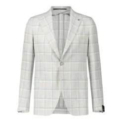 Tagliatore Kariertes Sakko aus Leinen-Mix Grau Blazer