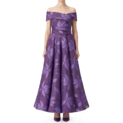 Talbot Runhof Schulterfreies Abendkleid lila Maxikleid