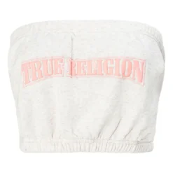 True Religion - Bandeau-Top- Puff-Print- Weiche Fleeceinnensei graubeige Top