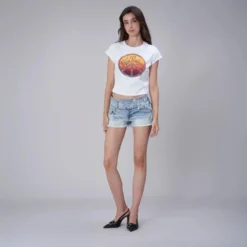 True Religion - Denim-Shorts- Mid-Rise- Ausgefranster Saum- K blau Jeansshorts