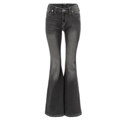 True Religion - Flared-Jeans- Weiter Schlag- Drehbein- Gedreh schwarz Jeans