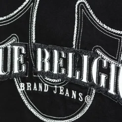 True Religion - Gerader Schnitt- Verkürzte Form- Weiße Ziernäh schwarz Jeansjacke