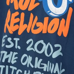 True Religion - Gerader Schnitt- Rundhals- Überschnittende Sch blau T-Shirt