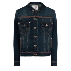 True Religion - Jeansjacke- Brusttaschen- Farbige Ziernähte-blau Jeansjacke