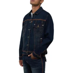 True Religion - Jeansjacke- Brusttaschen- Farbige Ziernähte-blau Jeansjacke