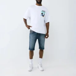 True Religion - Jeansshorts- Lässiger Schnitt- Buddha-Motiv au blau Jeansshorts