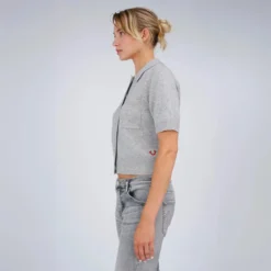 True Religion - Kurze Ärmel- Gerader Schnitt- Rippbündchen angrau Strickjacke
